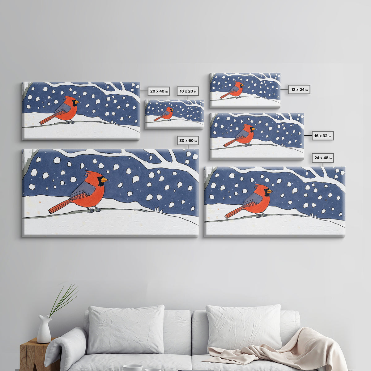 Red Cardinal In Snowy Night Wall Art, Winter Bird Print, Woodland Nursery Decor, Rustic Farmhouse Wall Decor Gift For Her