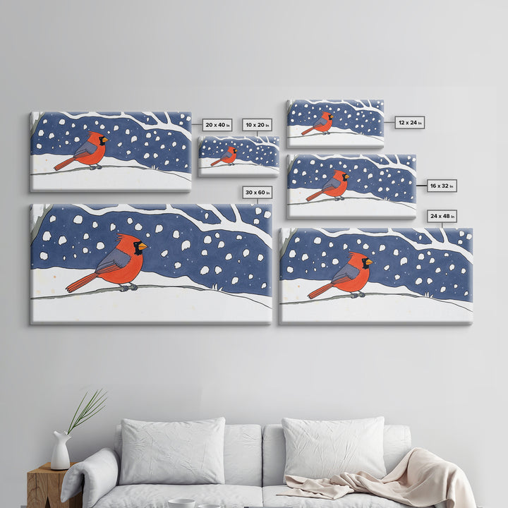 Red Cardinal In Snowy Night Wall Art, Winter Bird Print, Woodland Nursery Decor, Rustic Farmhouse Wall Decor Gift For Her