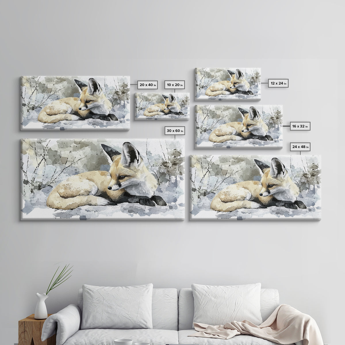 Resting Fennec Fox In Snow Watercolor Wall Art, Winter Wildlife Painting, Woodland Animal Decor, Nature Art Print Gift Idea