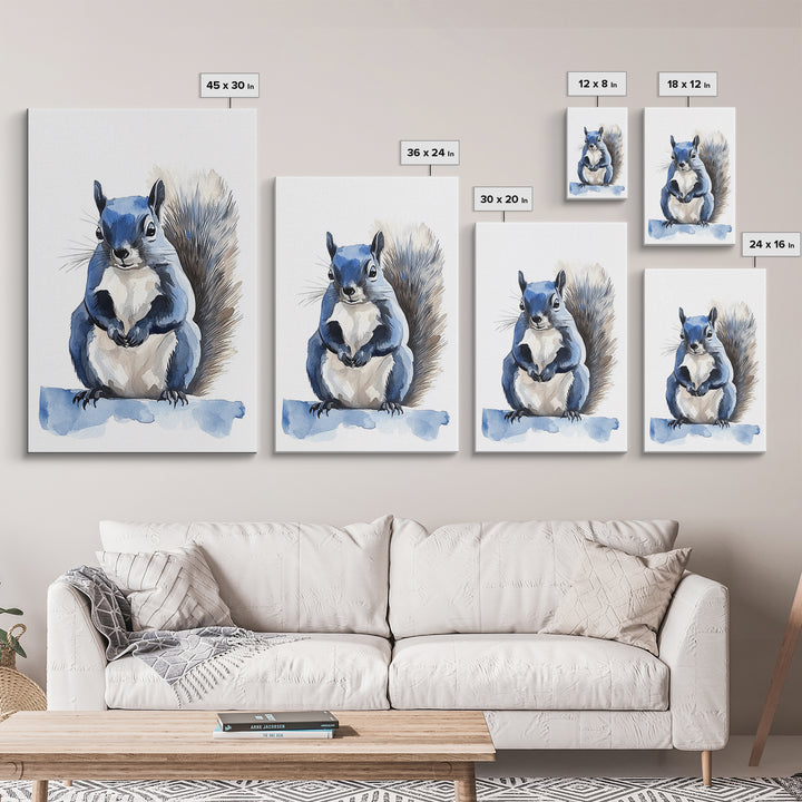 Blue Watercolor Squirrel Wall Art, Cute Woodland Animal Print, Nursery Decor, Kids Room Art, Whimsical Wildlife Poster Gift