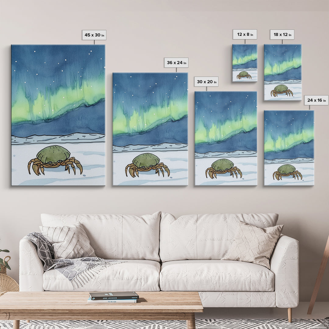 Arctic Crab Under Northern Lights Wall Art, Whimsical Ocean Print, Coastal Nursery Decor, Marine Life Gift, Kids Room Art