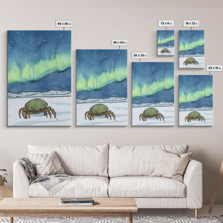 Arctic Crab Under Northern Lights Wall Art, Whimsical Ocean Print, Coastal Nursery Decor, Marine Life Gift, Kids Room Art
