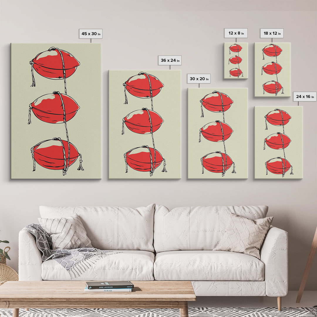 Red Lobster Buoys Wall Art, Nautical Line Drawing Print, Coastal Kitchen Decor, Beach House Wall Decor, Bold Minimal Art