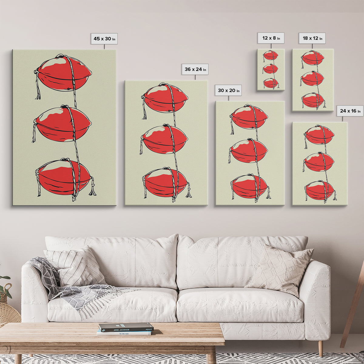 Red Lobster Buoys Wall Art, Nautical Line Drawing Print, Coastal Kitchen Decor, Beach House Wall Decor, Bold Minimal Art