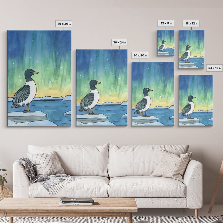 Arctic Bird Under Northern Lights Wall Art, Aurora Landscape Print, Coastal Nursery Decor, Nature Gift For Her Home Decor