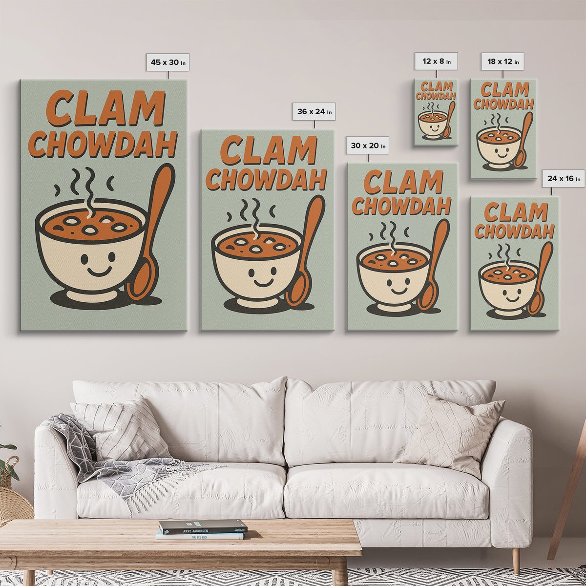 Cute Clam Chowdah Soup Bowl Wall Art, Funny Kitchen Art Print, Retro Food Poster, New England Coastal Home Decor Gift Idea