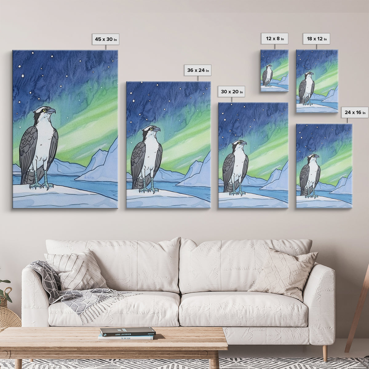 Osprey Under Northern Lights Wall Art, Arctic Bird Canvas Print, Celestial Nature Decor, Wildlife Art For Cabin Or Office