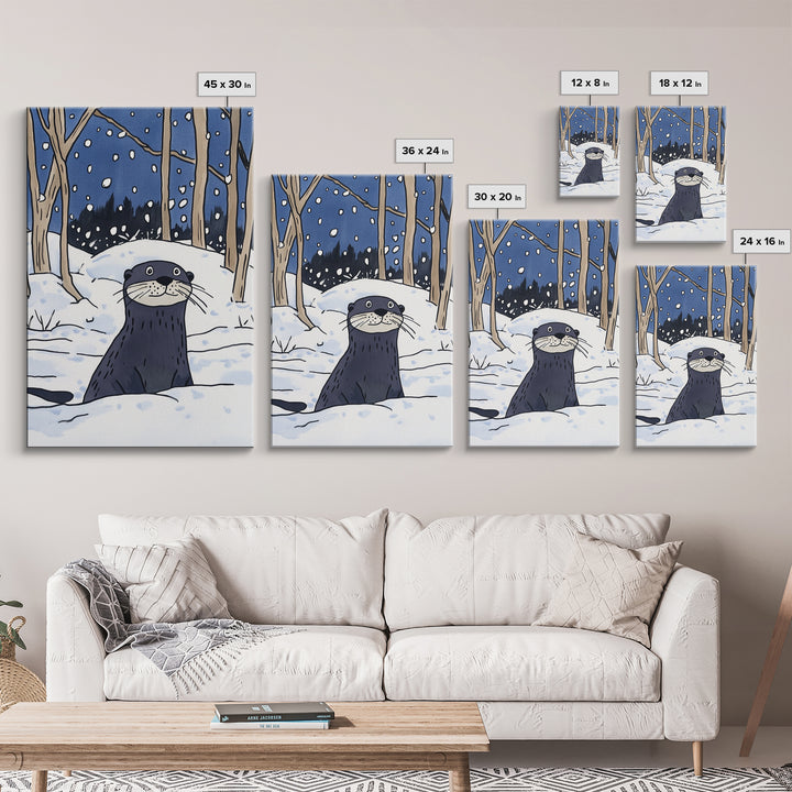 Snowy Forest Otter Wall Art, Winter Animal Print, Whimsical Wildlife Decor, Woodland Nursery Art And Cozy Cabin Decor Gift