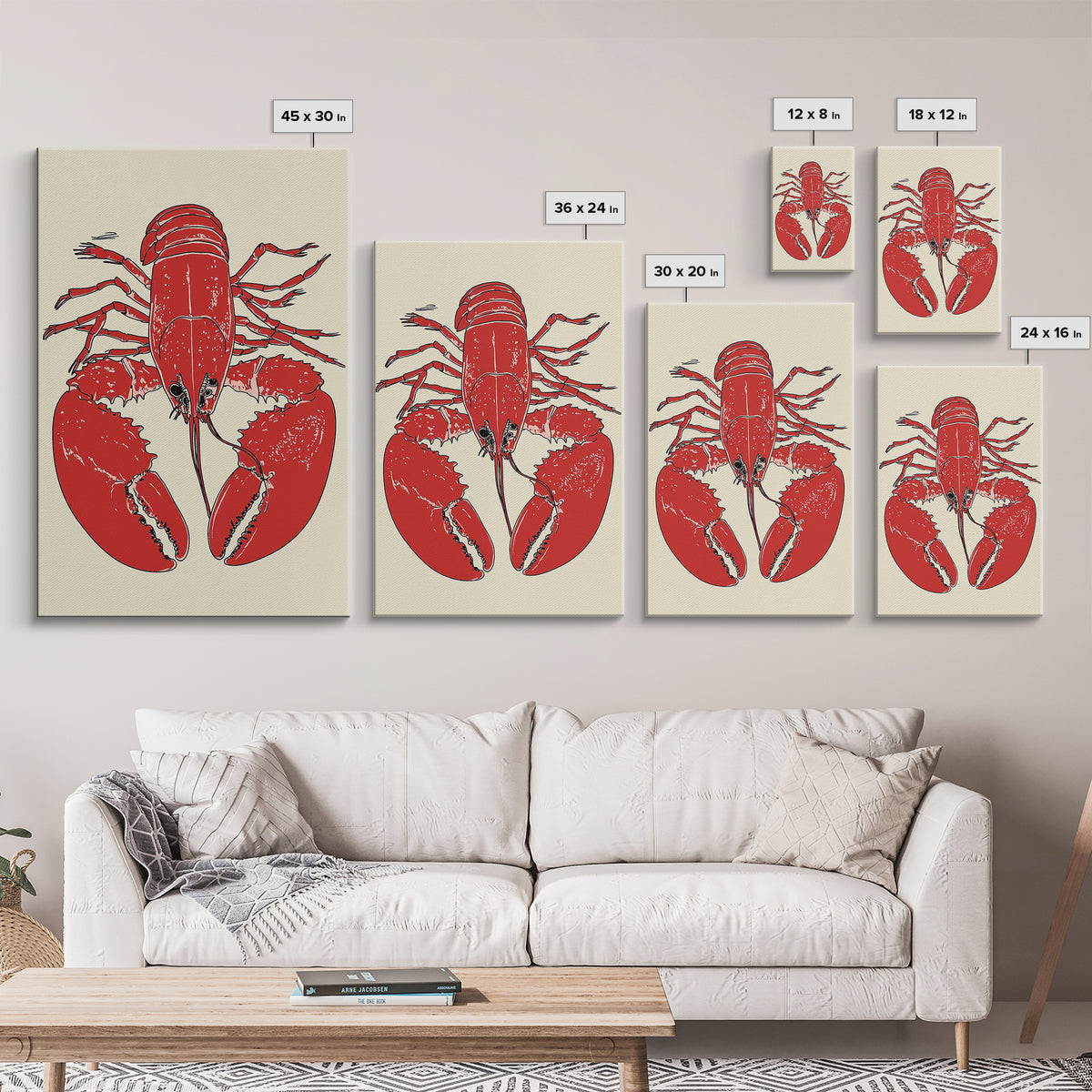 Bold Red Lobster Illustration Canvas Print, Seafood Kitchen Wall Art, Coastal Home Decor, Nautical Dining Room Print Gift