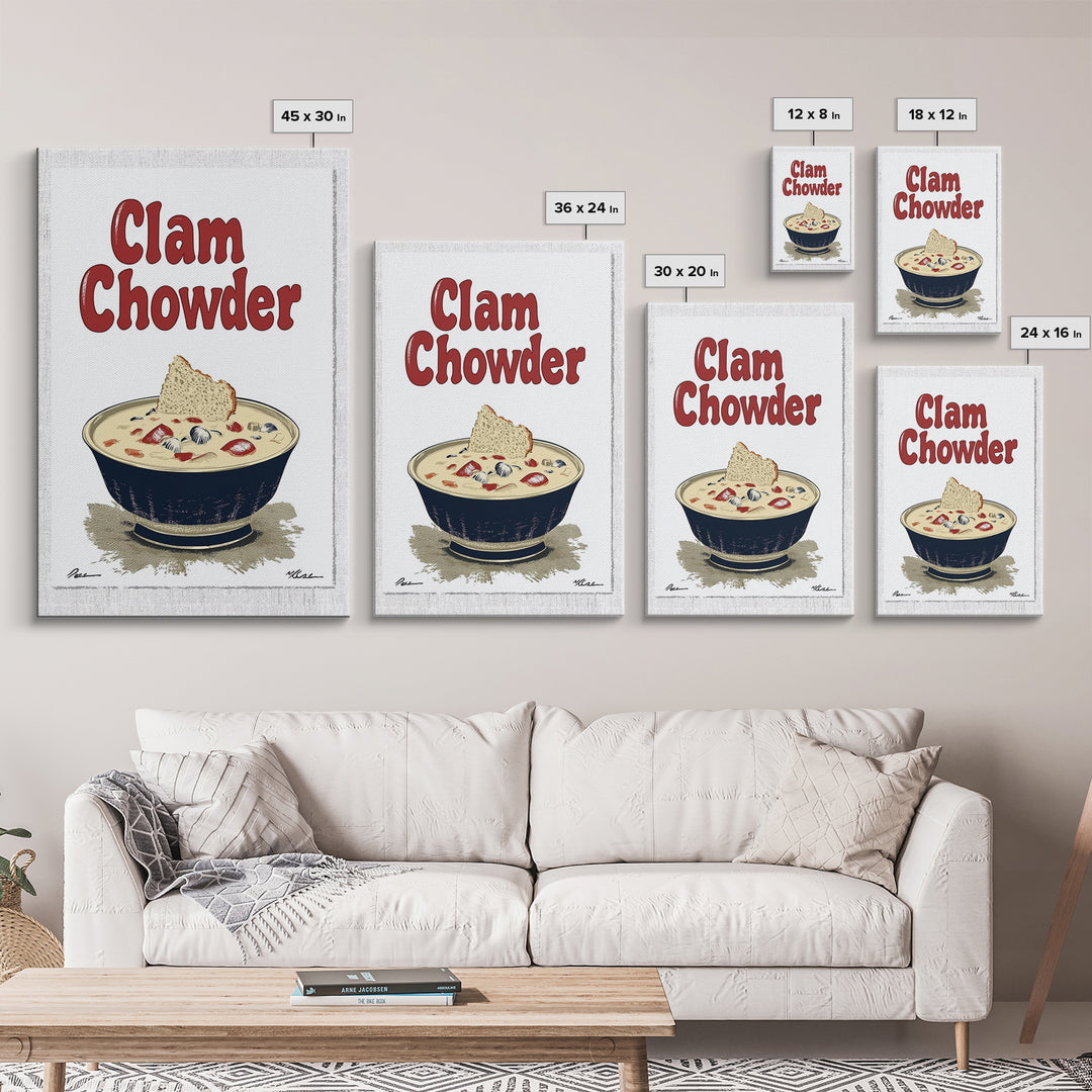 Clam Chowder Bowl Typography Wall Art, Coastal Kitchen Decor, Seafood Poster, Restaurant Wall Decor, Food Lover Gift Idea