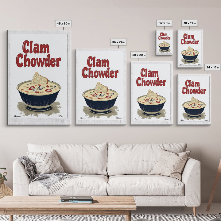 Clam Chowder Bowl Typography Wall Art, Coastal Kitchen Decor, Seafood Poster, Restaurant Wall Decor, Food Lover Gift Idea