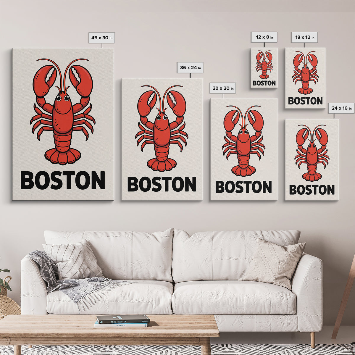 Red Lobster Boston Canvas Print, Coastal Kitchen Wall Art, Nautical Seafood Poster, New England Beach House Decor Art Gift