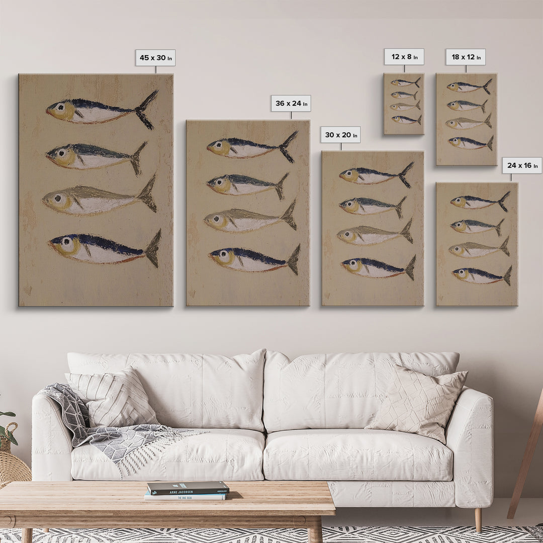 Four Small Fish Rustic Wall Art, Coastal Kitchen Decor, Nautical Print, Seafood Wall Decor, Beach House Dining Room Gift For Foodie