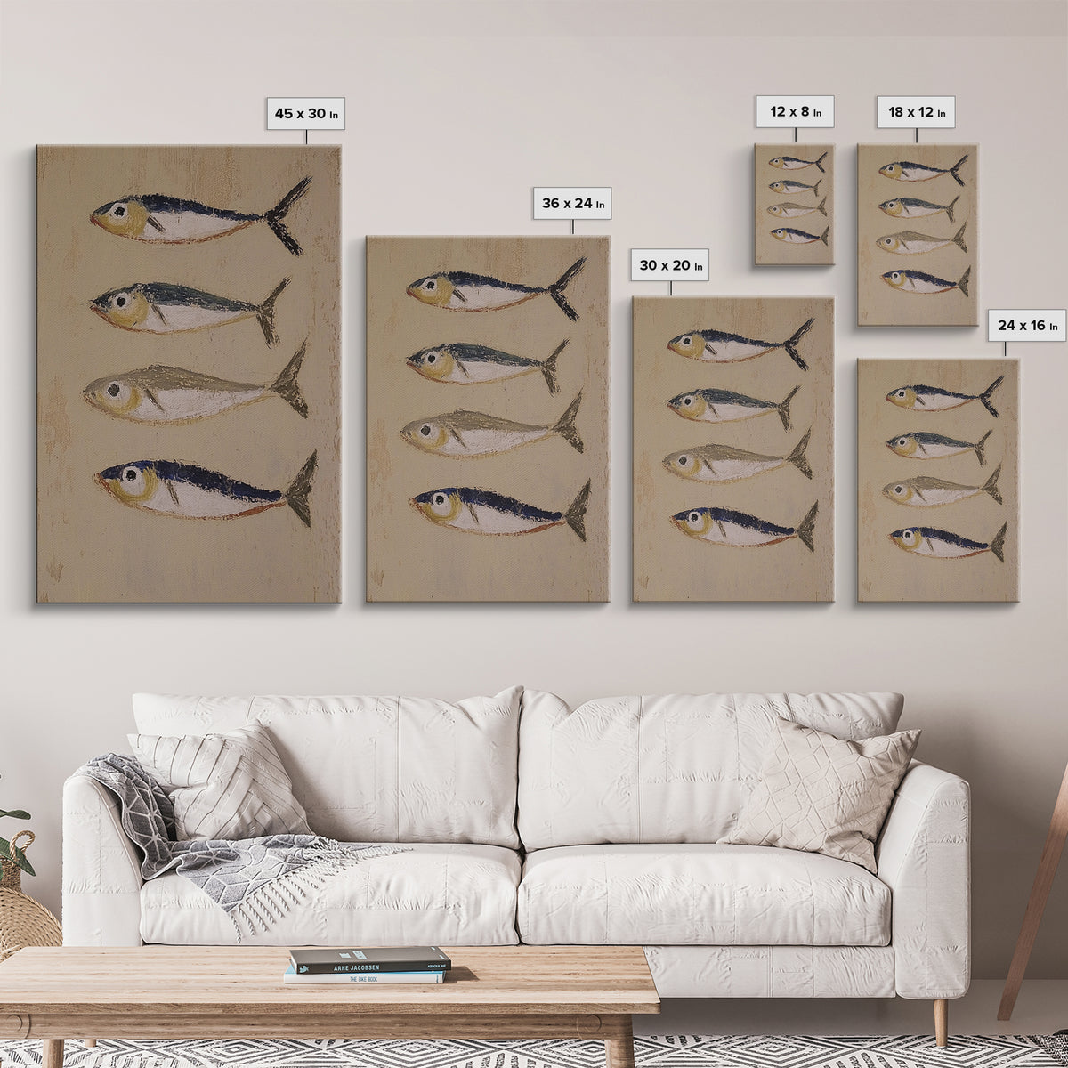 Four Small Fish Rustic Wall Art, Coastal Kitchen Decor, Nautical Print, Seafood Wall Decor, Beach House Dining Room Gift For Foodie