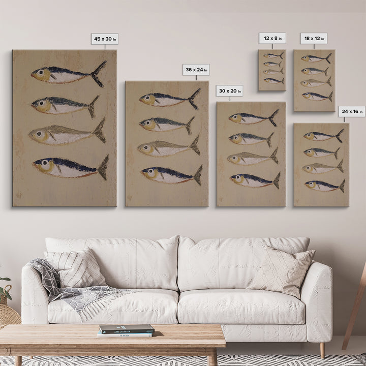 Four Small Fish Rustic Wall Art, Coastal Kitchen Decor, Nautical Print, Seafood Wall Decor, Beach House Dining Room Gift For Foodie
