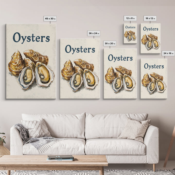 Blue Oyster Shell Illustration Canvas Print, Coastal Kitchen Wall Decor, Seafood Poster, Nautical Dining Room Art Print, Gift For Foodie