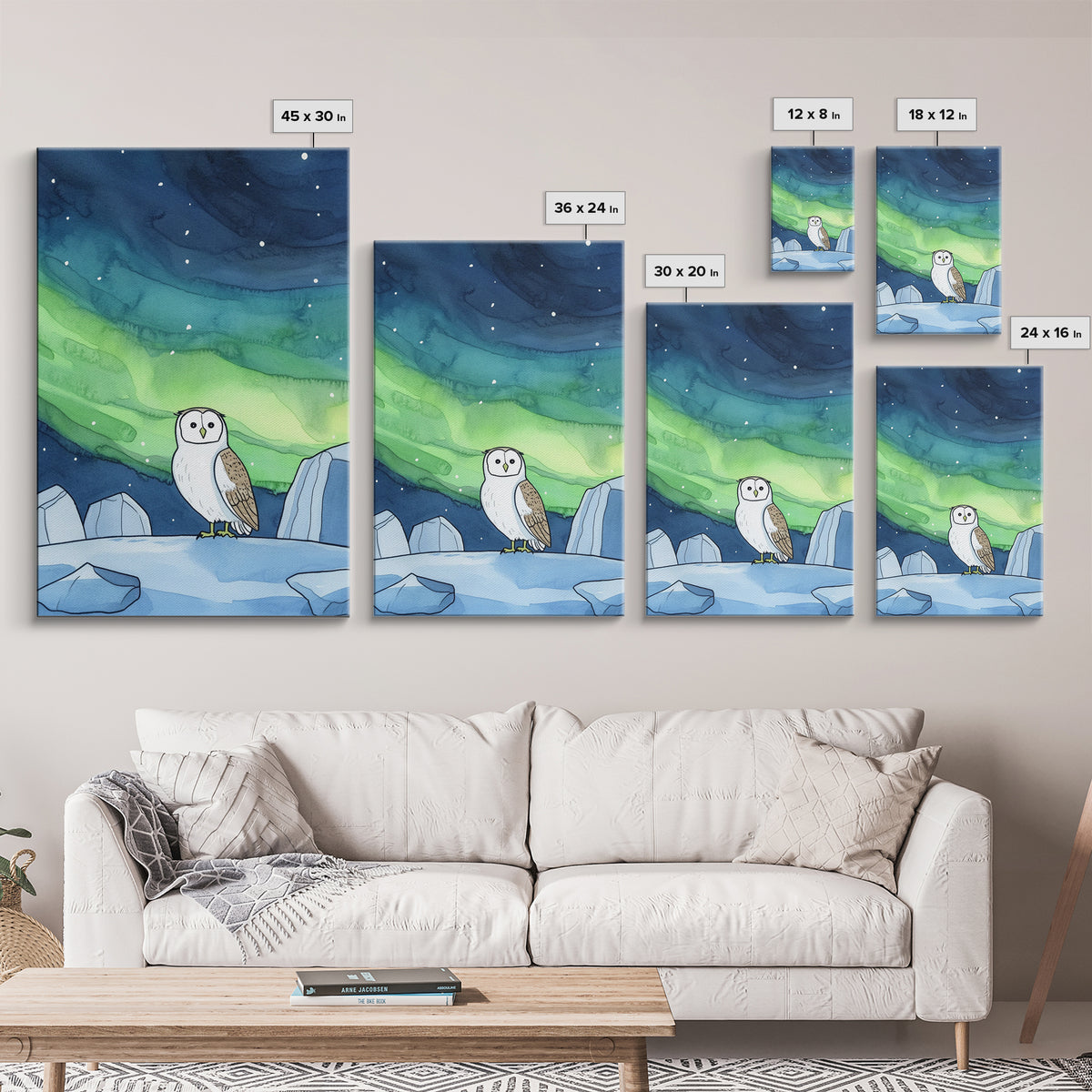 Snowy Owl Under Northern Lights Wall Art, Aurora Sky Canvas Print, Celestial Wall Decor, Arctic Nursery Art, Nature Gift