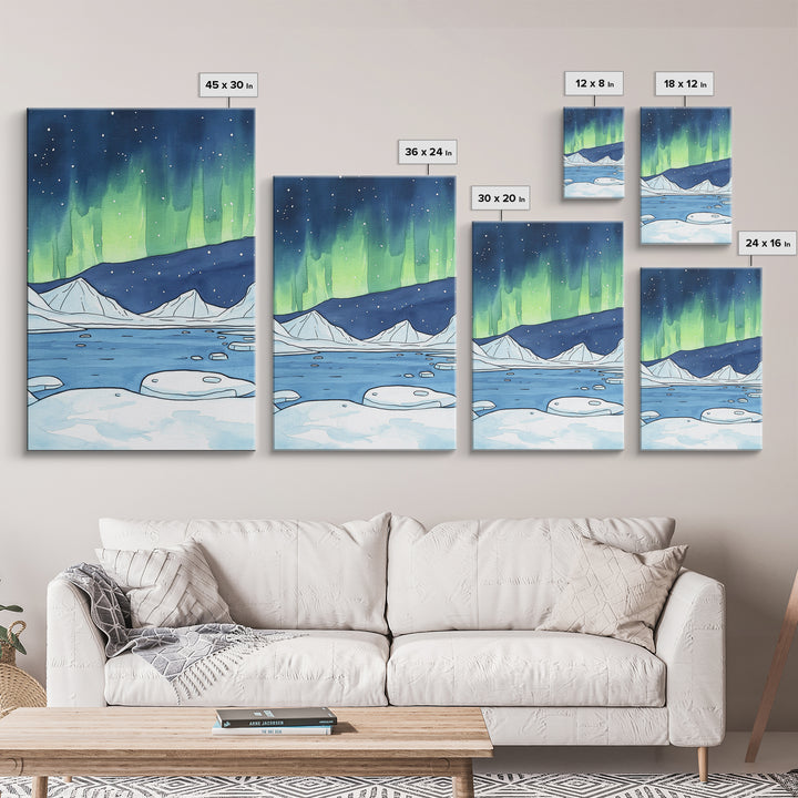 Northern Lights Arctic Landscape Canvas Print, Aurora Borealis Wall Decor, Winter Nature Art Print, Cozy Living Room Decor