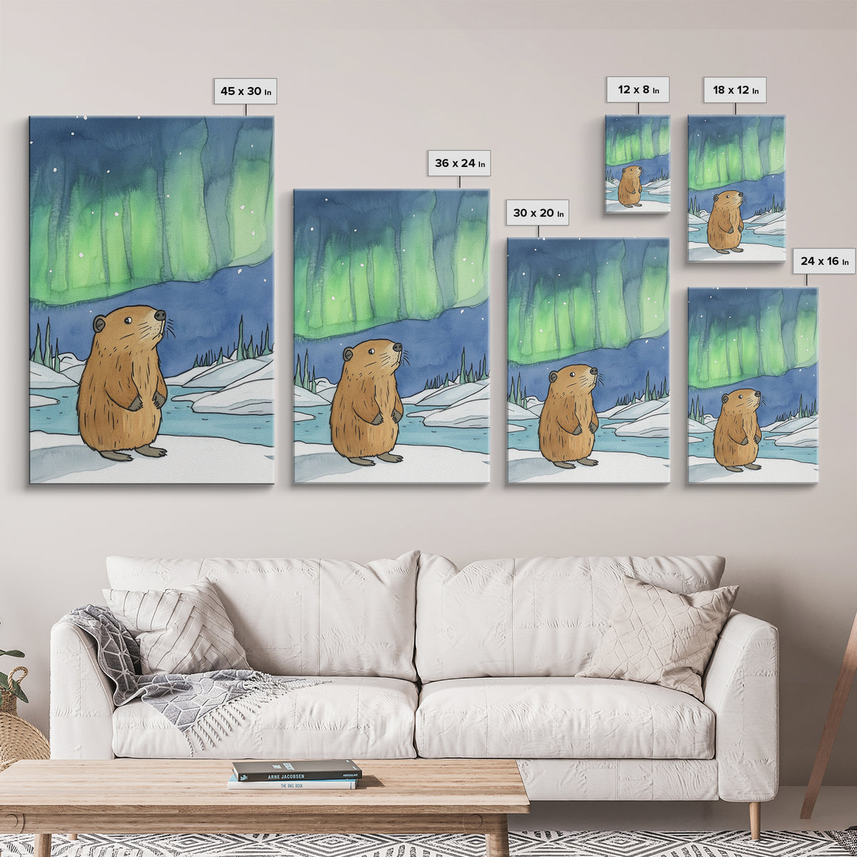 Whimsical Beaver Aurora Wall Art, Northern Lights Animal Print, Winter Nursery Decor, Woodland Animal Gift, Cozy Kids Room Decor
