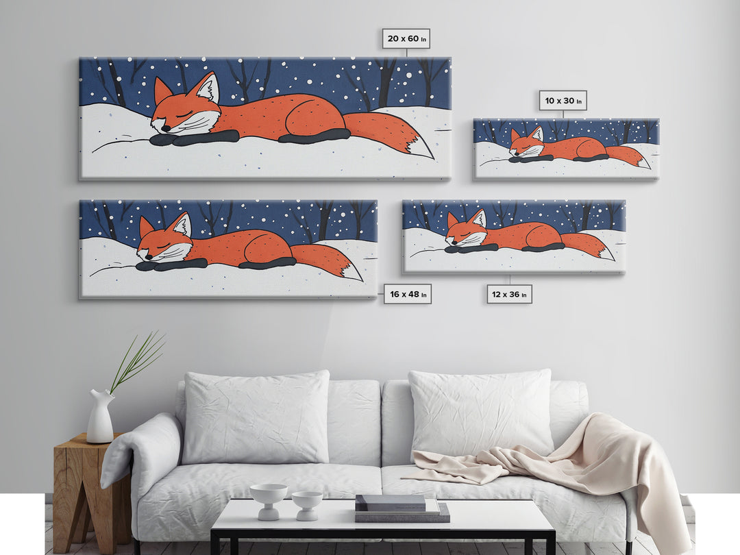 Sleeping Red Fox In Snow Wall Art, Whimsical Winter Animal Print, Woodland Nursery Decor, Cozy Kids Room Canvas Print Gift