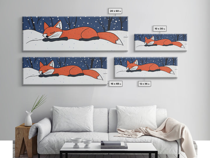 Sleeping Red Fox In Snow Wall Art, Whimsical Winter Animal Print, Woodland Nursery Decor, Cozy Kids Room Canvas Print Gift