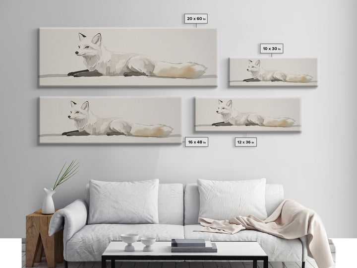 White Arctic Fox Minimalist Wall Art, Neutral Wildlife Canvas Print, Scandinavian Woodland Decor, Serene Animal Art Gift