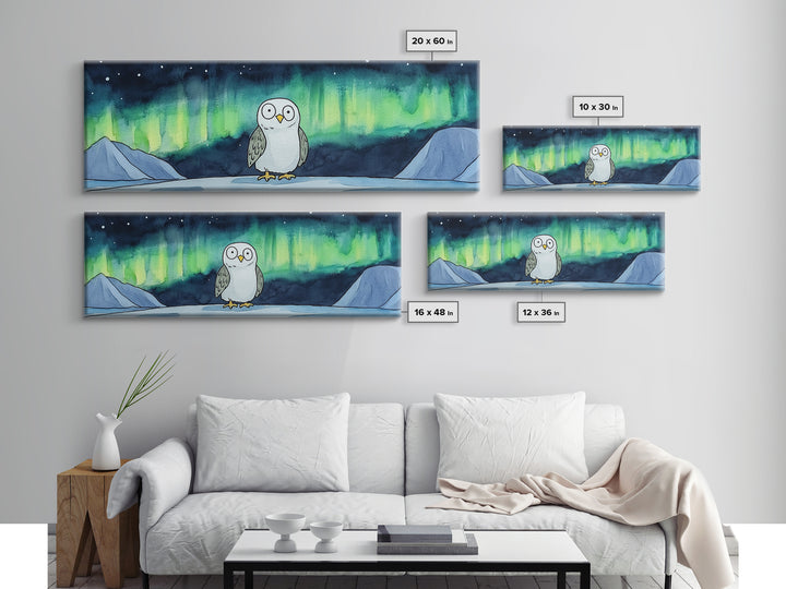 Northern Lights Owl Wall Art, Aurora Borealis Canvas Print, Whimsical Arctic Animal Decor, Kids Room Nursery Art Gift For Kids