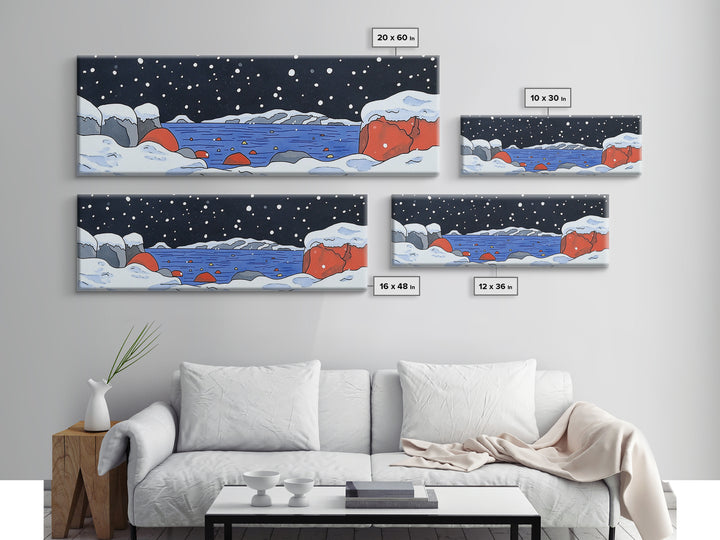 Snowy Arctic Cove With Red Rocks Wall Art, Winter Seascape Canvas Print, Coastal Landscape Decor, Ocean Art Print Home Decor
