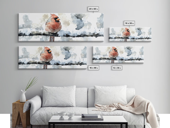 Snowy Red Cardinal On Fence Framed Canvas Print, Winter Bird Wall Art, Rustic Farmhouse Home Decor, Christmas Gift For Her