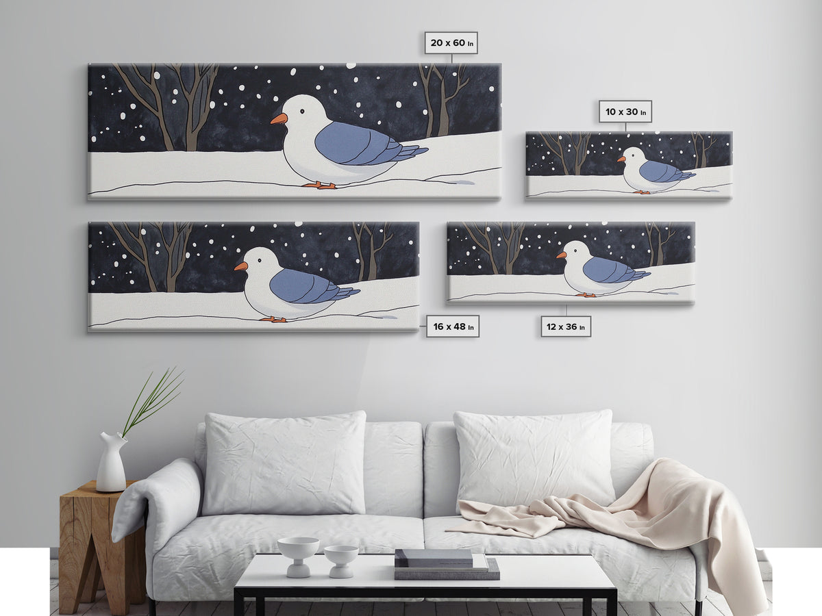 Snowy White Bird In Winter Forest Wall Art, Cozy Nursery Decor, Scandinavian Nature Print, Minimalist Bedroom Poster Gift