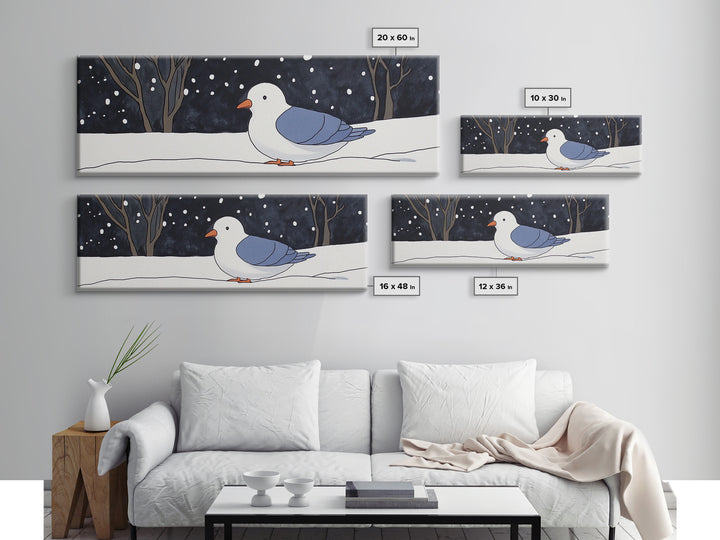 Snowy White Bird In Winter Forest Wall Art, Cozy Nursery Decor, Scandinavian Nature Print, Minimalist Bedroom Poster Gift