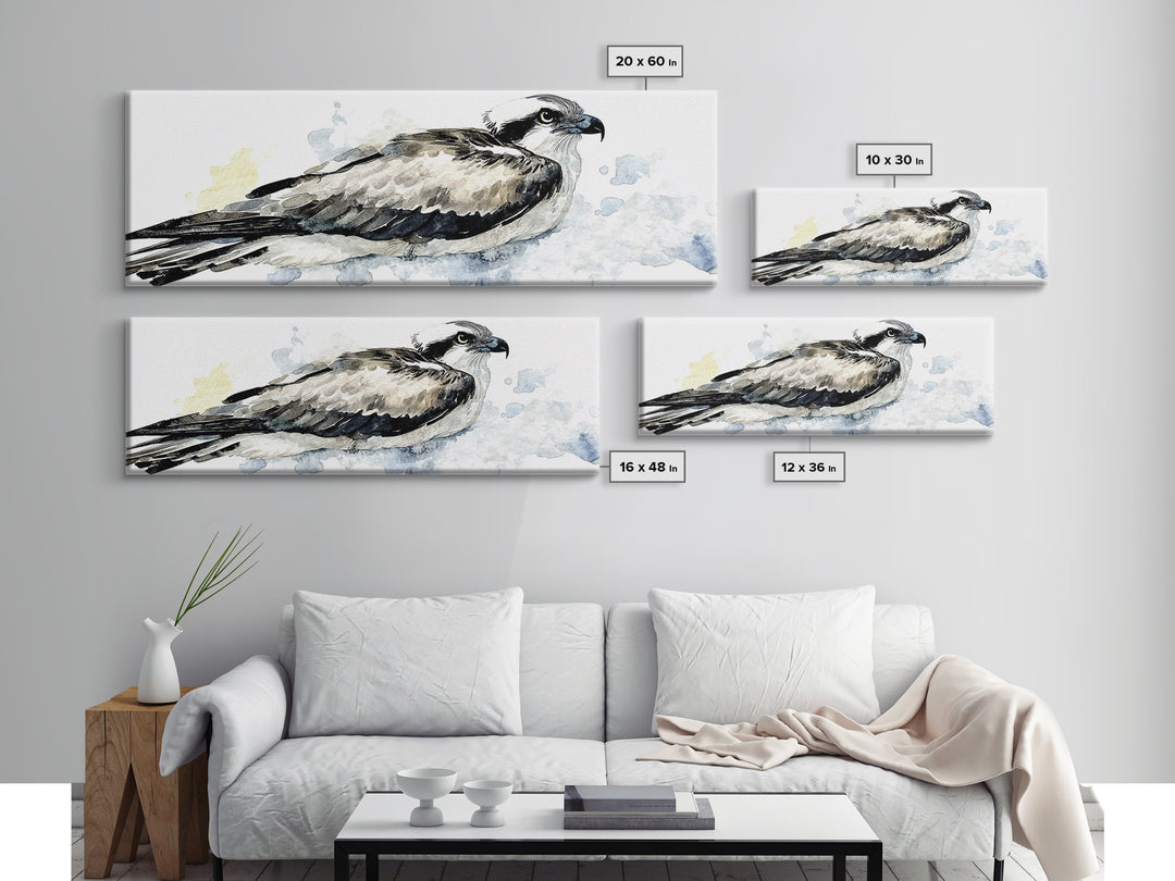 Flying Osprey Watercolor Wall Art, Black And White Bird Canvas Print, Wildlife Fine Art Print, Coastal Nature Decor Gift