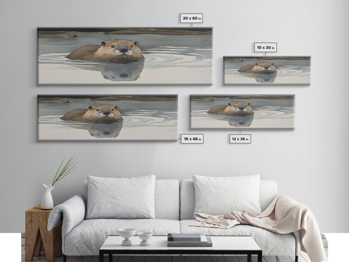 Swimming Otter In Moody Water Wall Art, Wildlife Canvas Print, Cozy Cabin Rustic Lake House Decor, Animal Lover Gift For Her