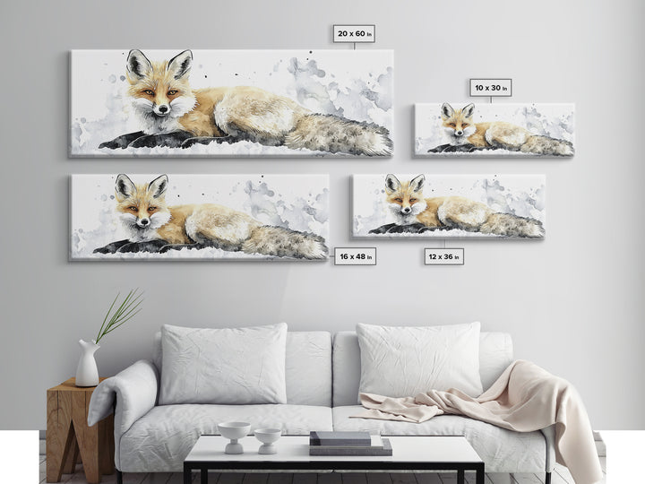 Realistic Fox Resting In Snow Canvas Print, Woodland Wildlife Wall Art, Winter Animal Print, Rustic Nursery Decor Gift For Her