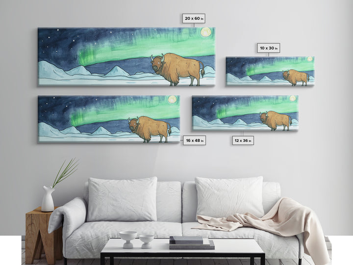 Aurora Musk Ox Arctic Tundra Wall Art, Northern Lights Animal Print, Winter Landscape Decor, Rustic Cabin Home Decor Gift