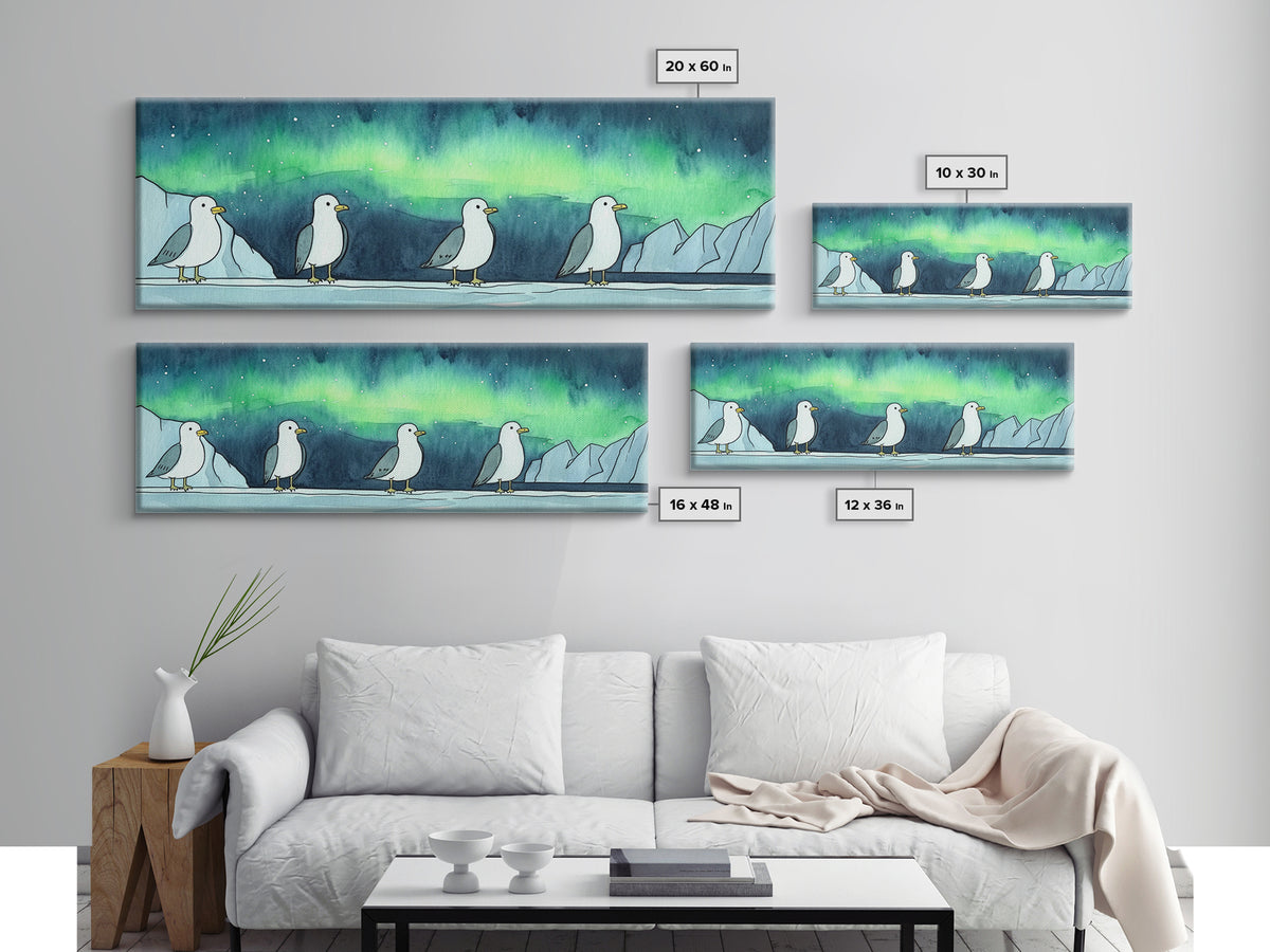 Northern Lights Penguin Wall Art, Cute Arctic Animal Print, Whimsical Nursery Decor, Coastal Ocean Home Decor Gift For Her