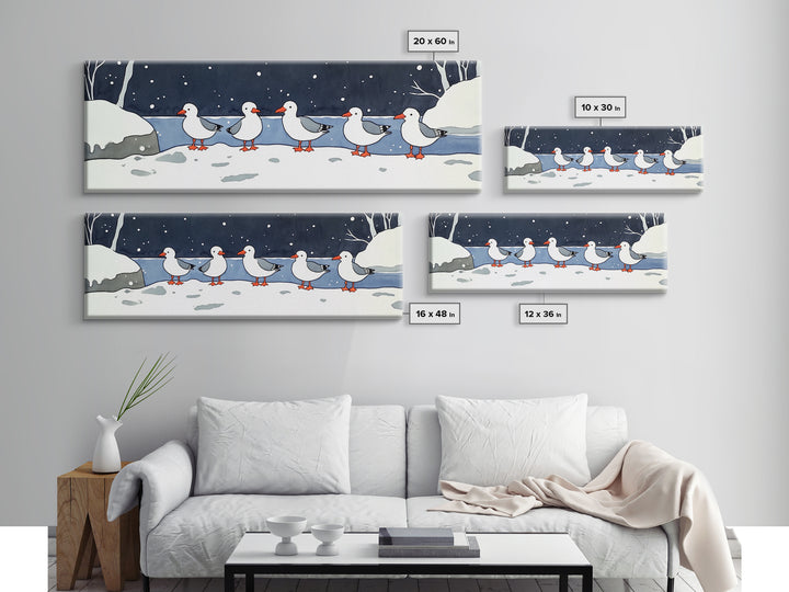 Snowy Ducks In Winter Pond Wall Art, Whimsical Bird Print, Farmhouse Cabin Decor, Cute Animal Nursery Wall Decor Gift Idea