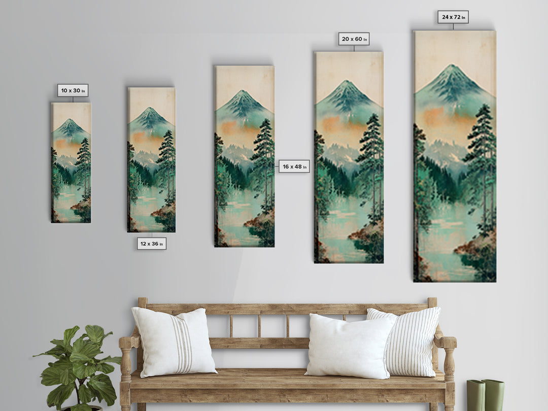 Mount Fuji Lake And Pine Forest Wall Art, Japanese Landscape Print, Japandi Decor, Calming Nature Fine Art Framed Canvas Print