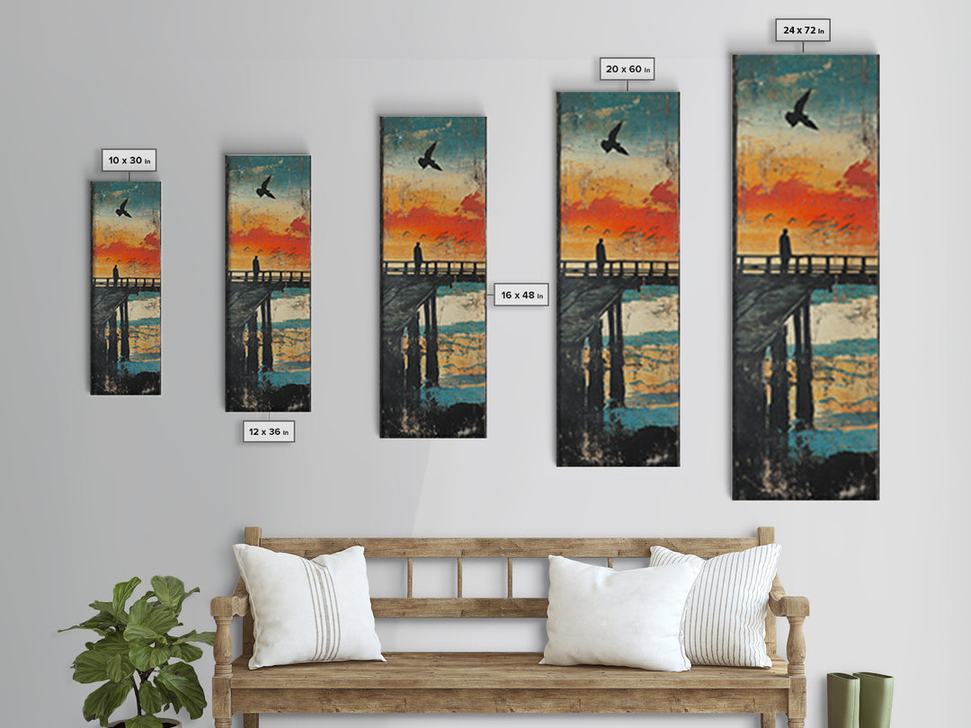 Sunset Pier Silhouette Framed Canvas Print, Coastal Wall Art, Ocean Landscape Art, Seaside Wall Decor, Living Room Decor