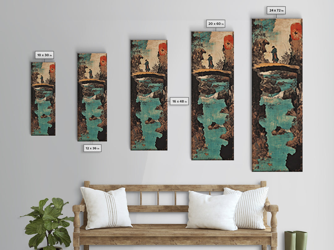 Japanese Bridge Fisherman Wall Art, Asian Landscape Print, Zen Home Decor, Japandi Wall Decor, Serene Living Room Art Gift