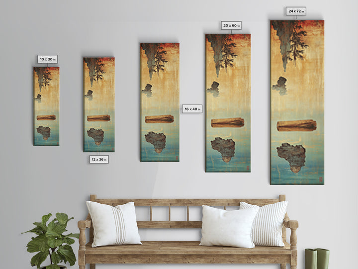 Floating Log And Stone Canvas Print, Japanese Zen Landscape Wall Art, Rustic Wabi Sabi Decor For Serene Living Room Decor