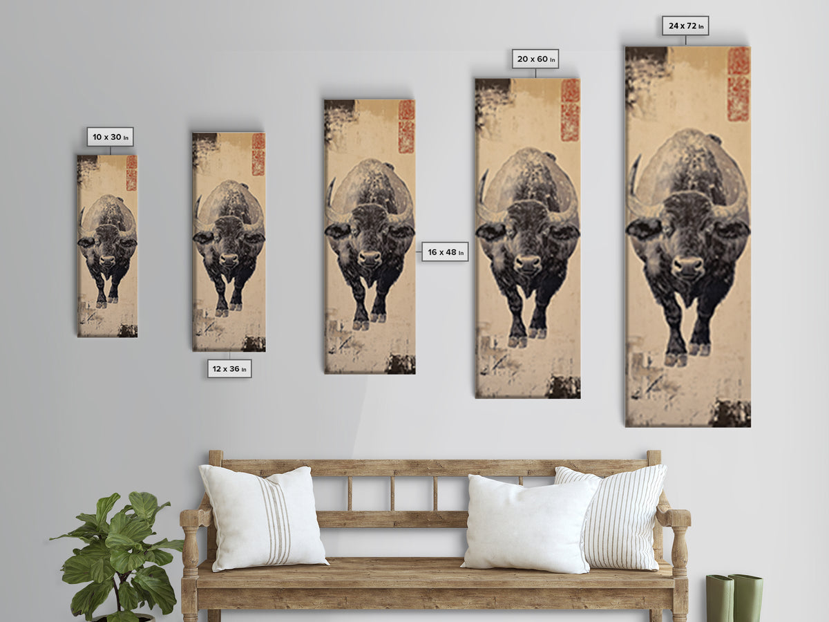 Black Bison Ink Study Wall Art, Rustic Wildlife Canvas Wall Art, Western Decor, Japanese Inspired Print, Gift For Him, Lodge Home Decor