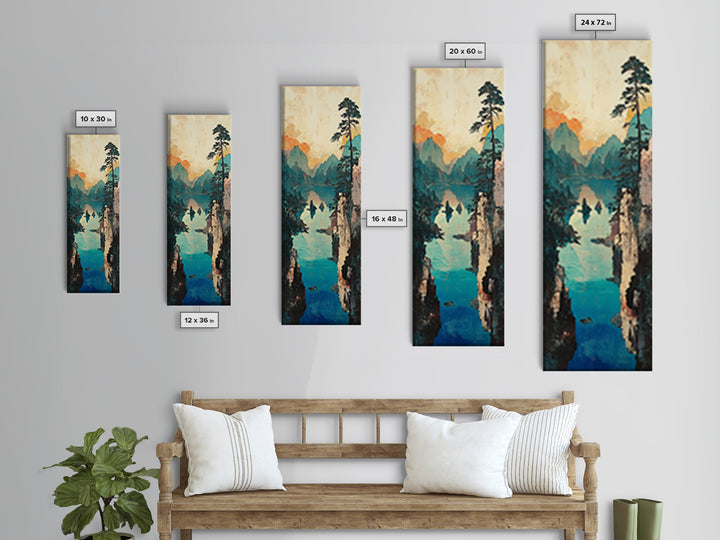 Turquoise Mountain Gorge Wall Art, Serene Lake Landscape Canvas Print, Japandi Nature Decor, Large Living Room Wall Art Print