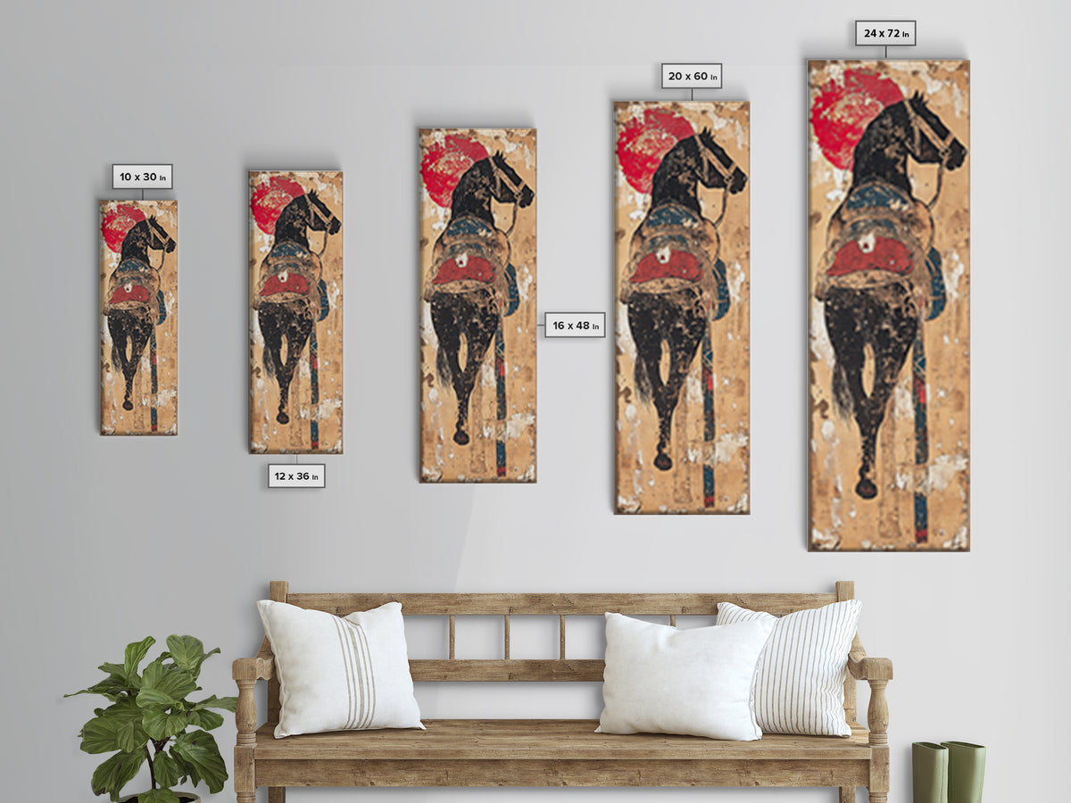 Black Horse Rider Under Red Sun Canvas Print, Western Wall Art, Equestrian Decor, Cowboy Art Print, Rustic Home Decor Gift