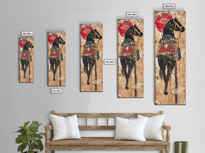 Black Horse Rider Under Red Sun Canvas Print, Western Wall Art, Equestrian Decor, Cowboy Art Print, Rustic Home Decor Gift