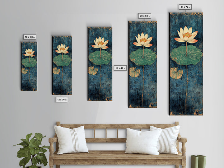 White Water Lily Lotus Canvas Print, Japanese Pond Wall Art, Blue Botanical Decor, Zen Home Decor, Nature Wall Art Print