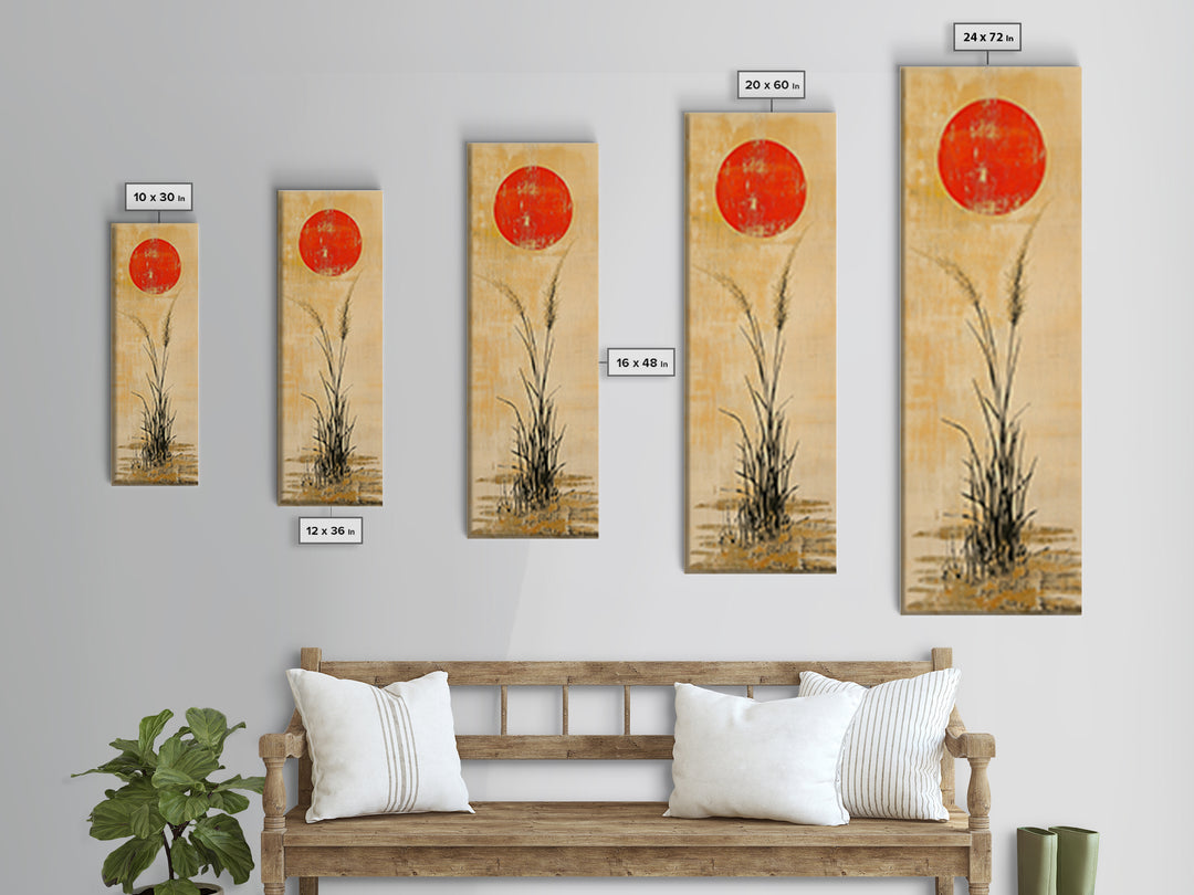 Red Sun Grass Minimalist Wall Art, Japanese Landscape Canvas Print, Wabi Sabi Decor, Neutral Wall Decor, Zen Home Decor Print