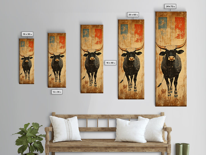 Black Longhorn Bull Western Wall Art, Rustic Farmhouse Canvas Print, Cowboy Decor, Ranch House Decor, Gift For Him, Living Room Decor