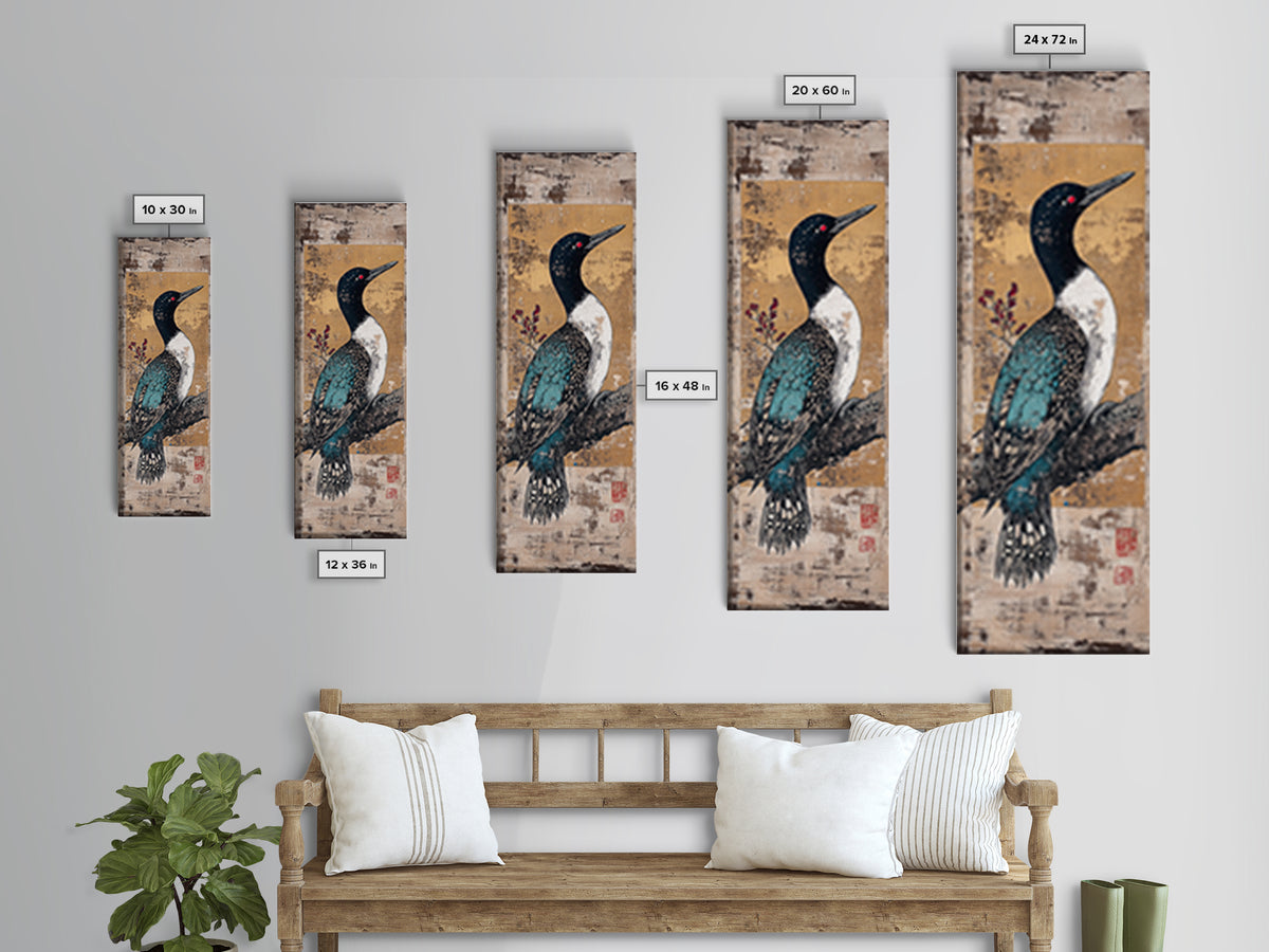 Teal Loon Bird Framed Canvas Print, Japanese Wildlife Wall Art, Nature Inspired Decor, Bird Lover Gift, Gallery Wall Art