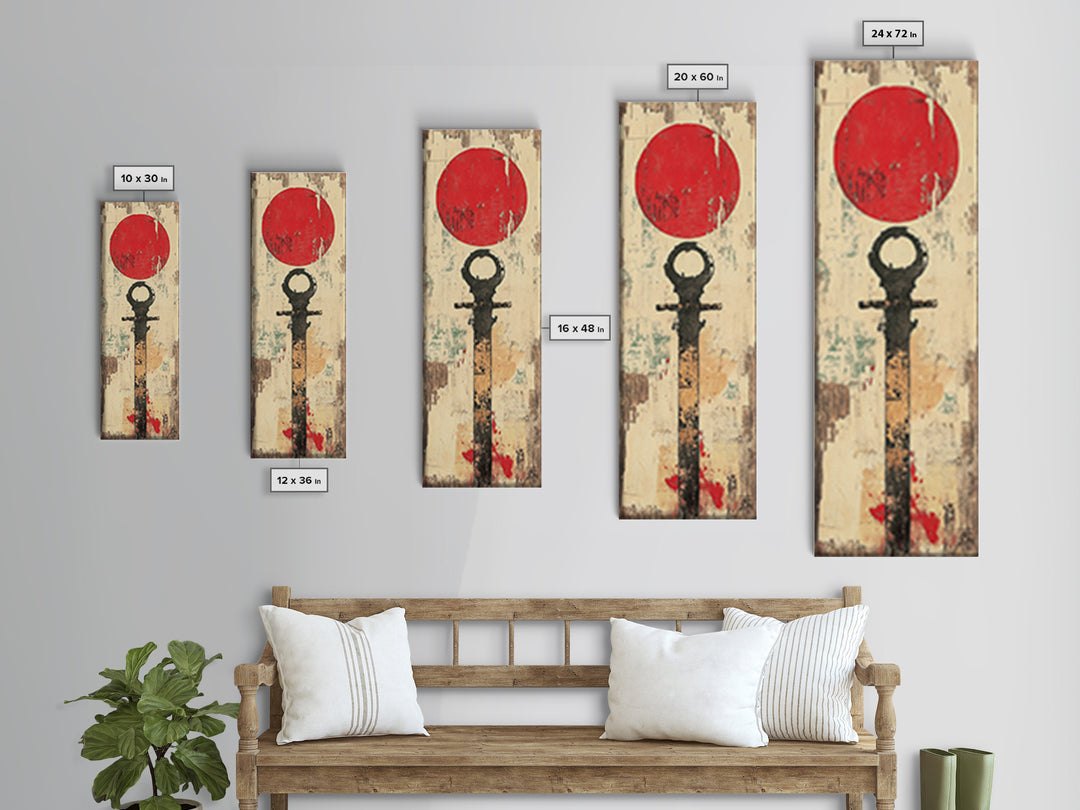 Red Sun Japanese Symbol Wall Art, Minimalist Zen Abstract Print, Wabi Sabi Canvas For Japandi Meditation Room Home Decor Gift